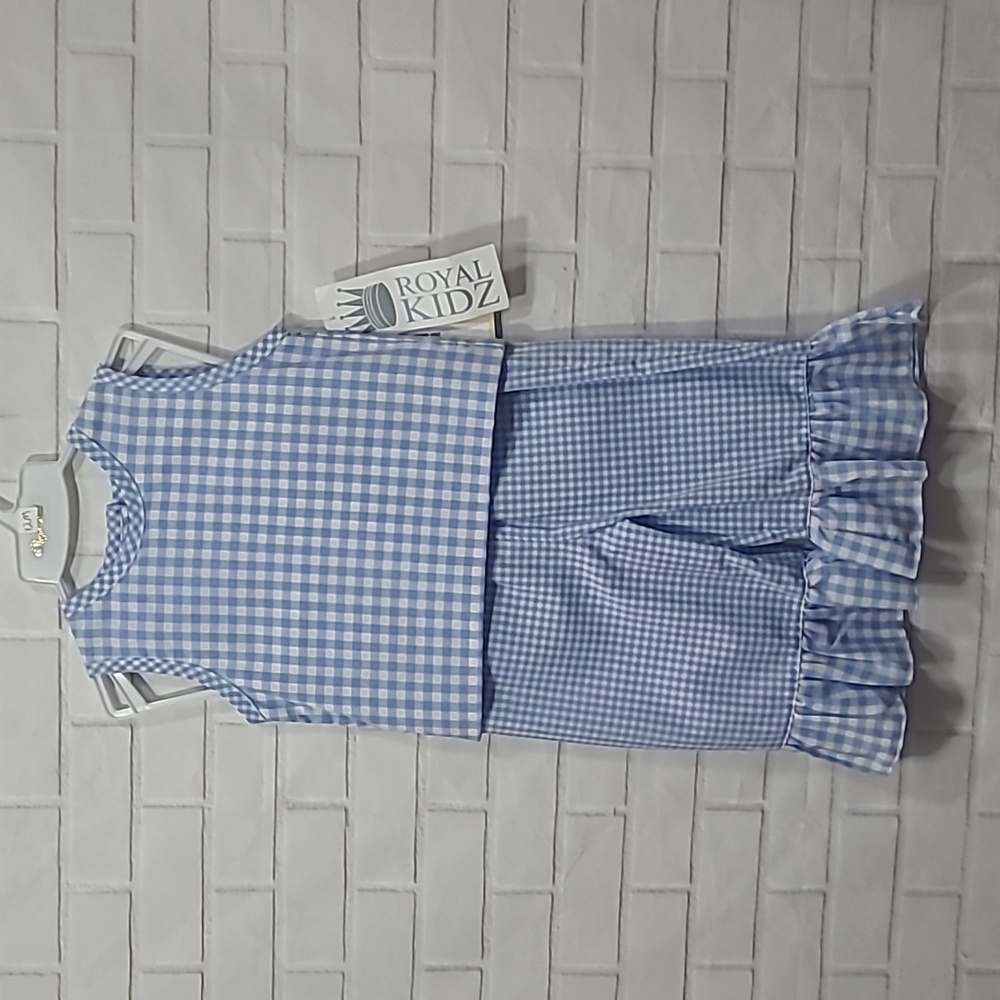 NWT  Royal Child Girls Blue Plaid Capri Set
